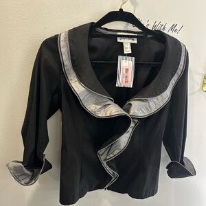 Joseph Ribkoff black and silver exposed zipper ruffle jacket size 8